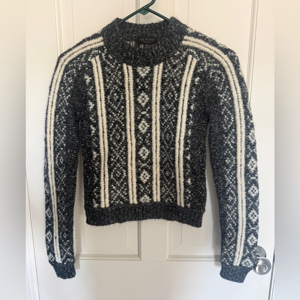 rag & bone alpaca wool blend Black and White Patterned Crewneck Sweater